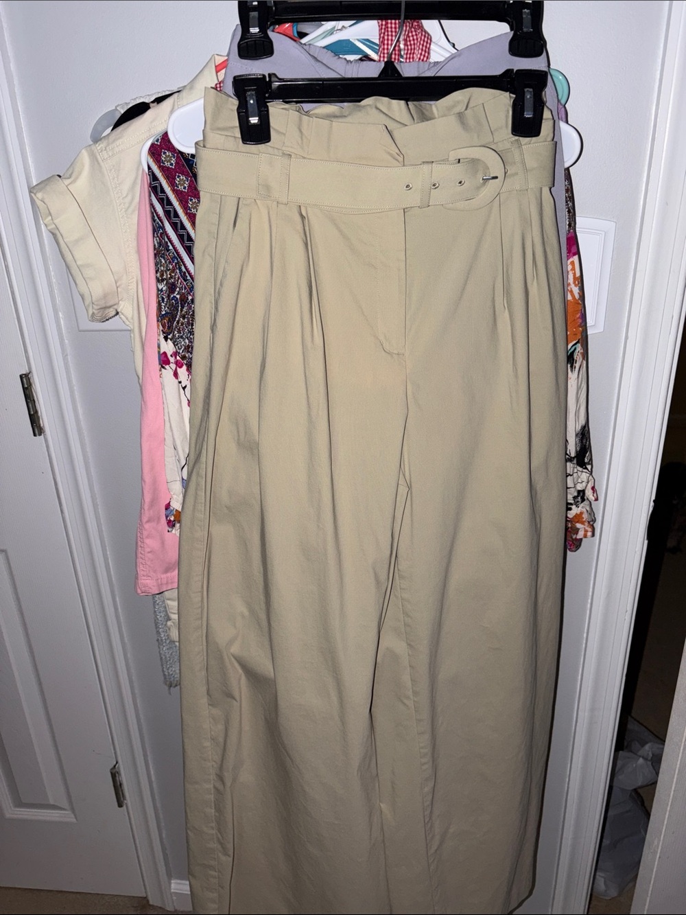 Express Sage green High-Waist Belted Wide-Leg Pants